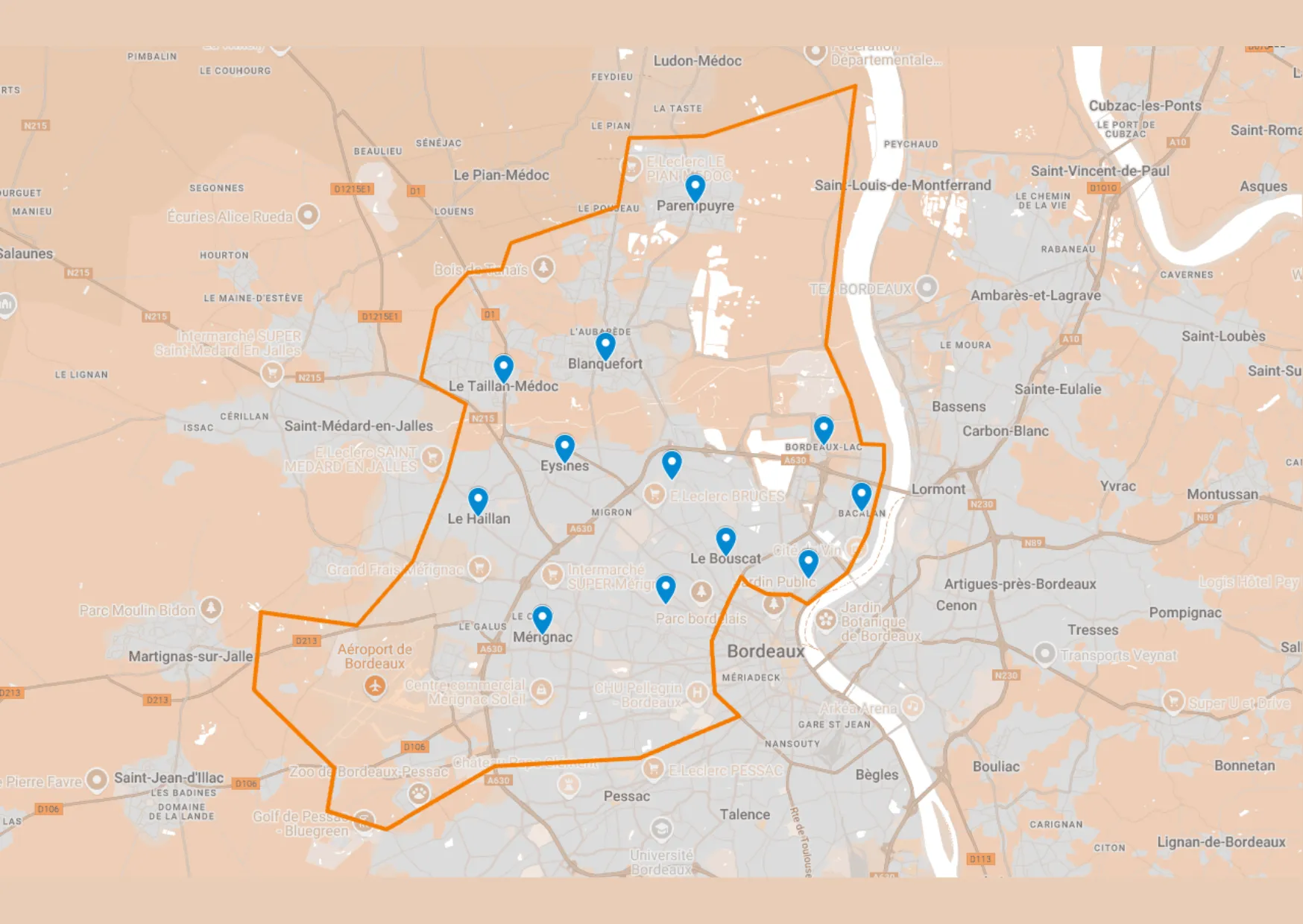 Zone de livraison de Restodom Bordeaux rive Gauche