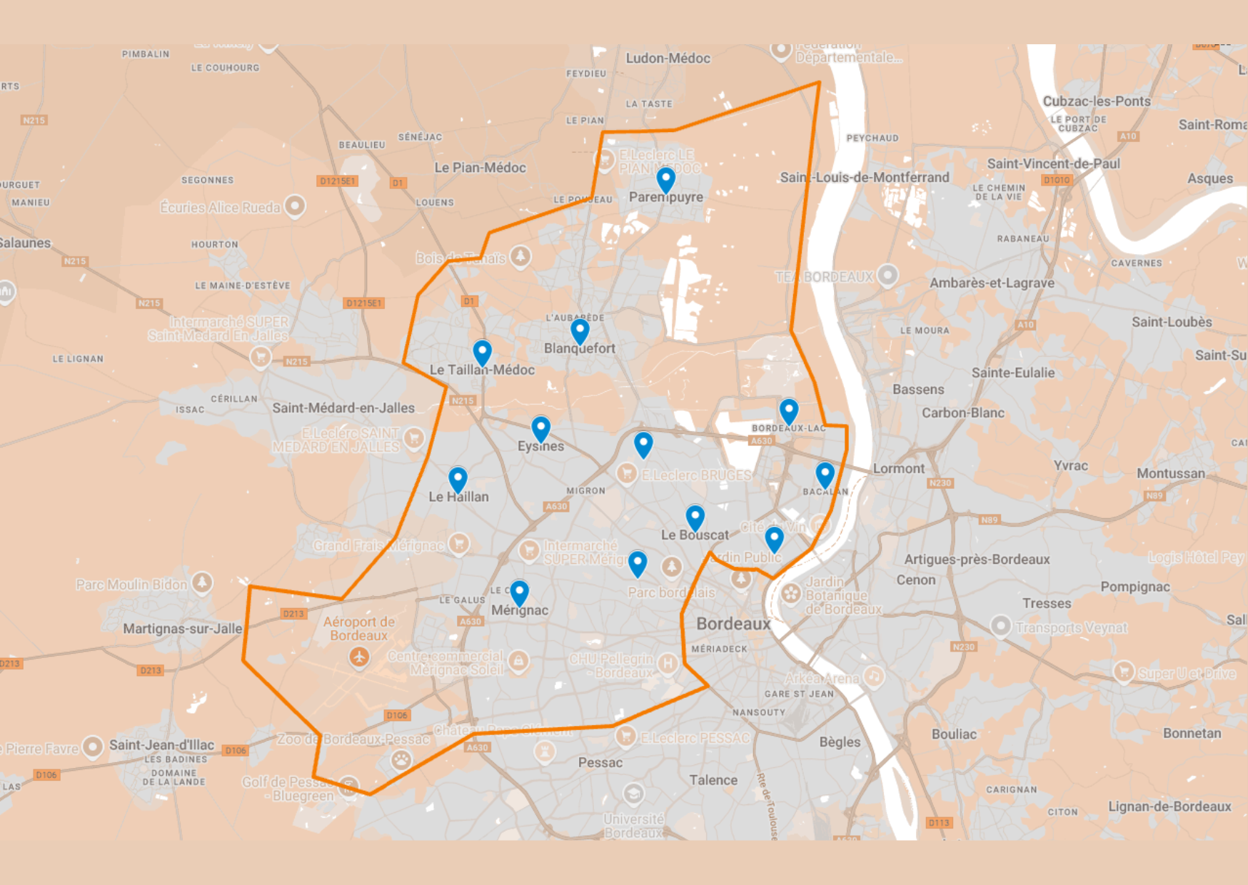 Zone de livraison de Restodom Bordeaux rive Gauche